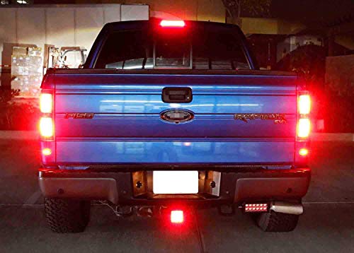 iJDMTOY Smoked Lens 15-LED Tow Hitch Receiver Brake Tail Light w/Strobe Feature Compatible With Truck SUV Trailer Equipped Class 3/4/5 2-Inch Towing Adapter Hole