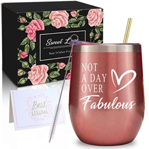 wonday birthday gifts for women, gifts for women, grandma, mom, wife, daughter, sister, friends, 12 oz stainless steel wine tumbler with lid and straw. (rosegold)