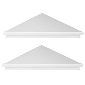 evron wall mount corner shelf,easy to install metal front floating corner shelf with self-adhesive tapes (white frosting right-angled set of 2)