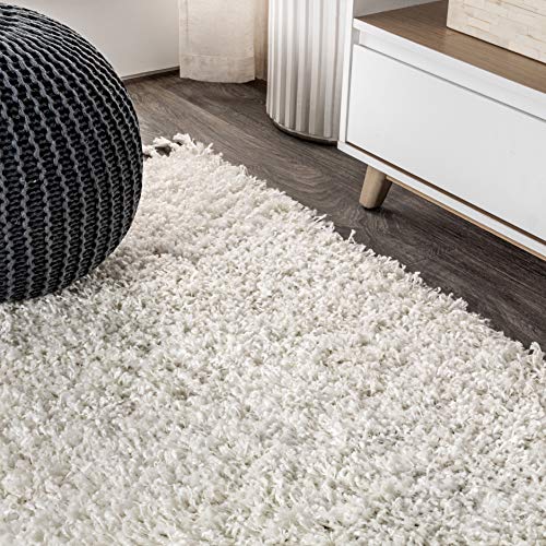 JONATHAN Y MCR100A-5 Mercer Shag Plush Tassel Indoor Area-Rug Bohemian Modern Contemporary Solid Easy-Cleaning Bedroom Kitchen Living Room, 5 X 8, White with Tassel