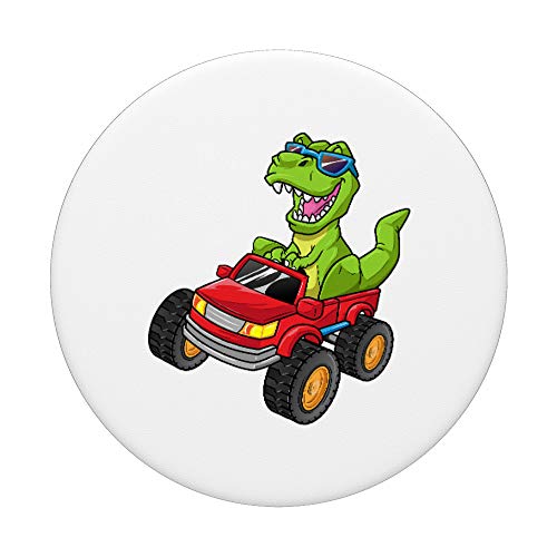 Yeah T-Rex Monster Truck Shirt Birthday Boy Dinosaur Dino PopSockets PopGrip: Swappable Grip for Phones & Tablets