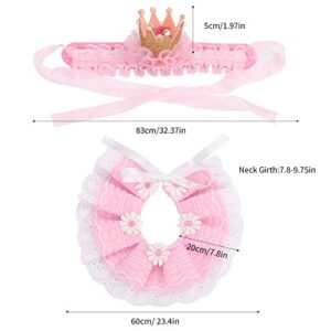 Legendog Cat Bandana for Cats, Princess Cat Costumes for Cats, Cute Lace Dog Bandanas and Cat Crown Accessories for Cats Small Dogs, Pink Outfit for Birthday Party