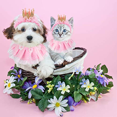 Legendog Cat Bandana for Cats, Princess Cat Costumes for Cats, Cute Lace Dog Bandanas and Cat Crown Accessories for Cats Small Dogs, Pink Outfit for Birthday Party