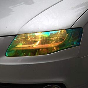 LED LIGHT 12 by 48 inches Self Adhesive Shiny Chameleon Headlights Tail Lights Fog Lights Films,Film Sheet Sticker,Tint Vinyl Film with Gift Knife and Hand Tool (Golden)