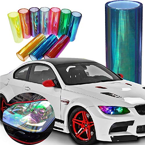 LED LIGHT 12 by 48 inches Self Adhesive Shiny Chameleon Headlights Tail Lights Fog Lights Films,Film Sheet Sticker,Tint Vinyl Film with Gift Knife and Hand Tool (Golden)