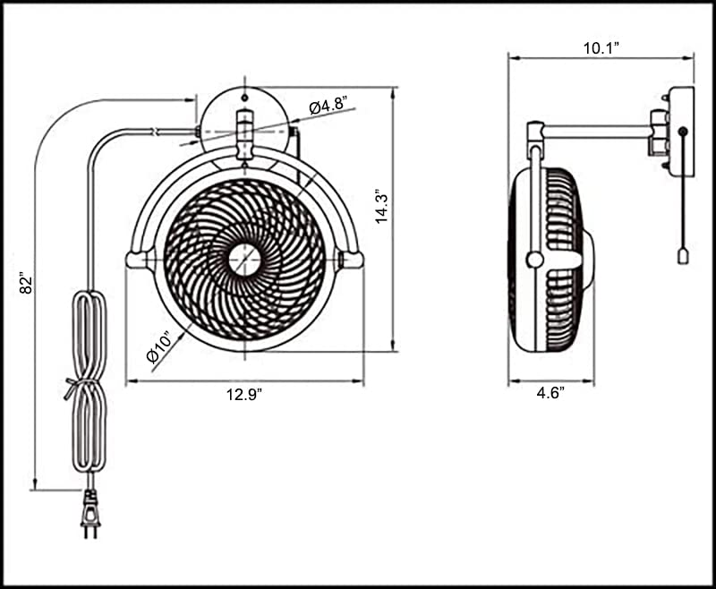 Parrot Uncle Wall Mount Fans Pull in Ceiling Fan with Folding Arm Cord with Plug, 10 Inch, Walnut Color