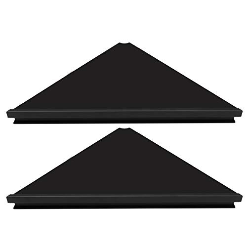 Evron Wall Mount Corner Shelf,Easy to Install Metal Front Floating Corner Shelf with Self-Adhesive Tapes,Wood Imitation Corner Shelves with Wire Pass Hole Pattern (Black Set of 2)