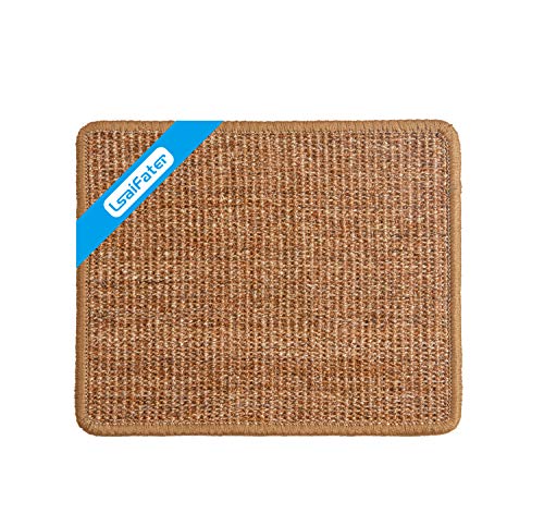 LSAIFATER Cat Scratching Mat, Natural Sisal Mat, Cat Scratch Furniture Protector, Horizontal Cat Floor Scratching Pad Rug, Protect Carpets and Sofas (11.8x14.9 inch, Brown)