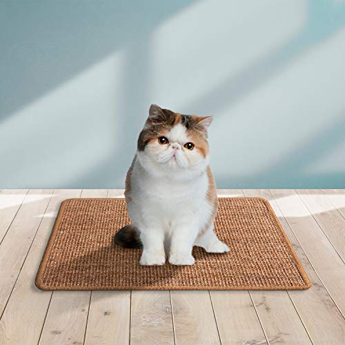 LSAIFATER Cat Scratching Mat, Natural Sisal Mat, Cat Scratch Furniture Protector, Horizontal Cat Floor Scratching Pad Rug, Protect Carpets and Sofas (11.8x14.9 inch, Brown)