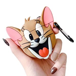 airpods case,new 3d cute cartoon jerry mouse case for apple airpods 1&2, airpods accessories shockproof protective premium silicone cover and skin for apple airpods charging case (jerry)