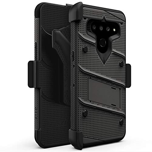 ZIZO Bolt Series LG V50 ThinQ 5G Case | Military-Grade Drop Protection w/ Kickstand Bundle Includes Belt Clip Holster + Lanyard Metal Gray Black