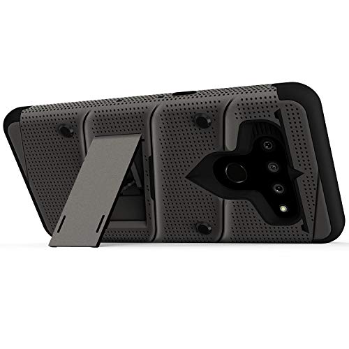 ZIZO Bolt Series LG V50 ThinQ 5G Case | Military-Grade Drop Protection w/ Kickstand Bundle Includes Belt Clip Holster + Lanyard Metal Gray Black