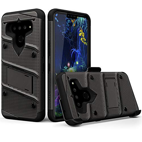 ZIZO Bolt Series LG V50 ThinQ 5G Case | Military-Grade Drop Protection w/ Kickstand Bundle Includes Belt Clip Holster + Lanyard Metal Gray Black