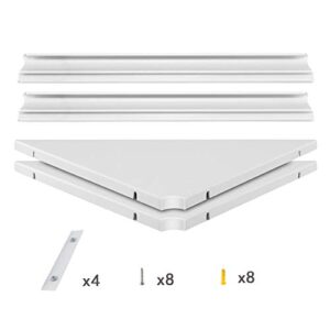 Evron Wall Mount Corner Shelf,Easy to Install Metal Front Floating Corner Shelf with Self-Adhesive Tapes,Wood Imitation Corner Shelves with Wire Pass Hole Pattern (White Set of 2)