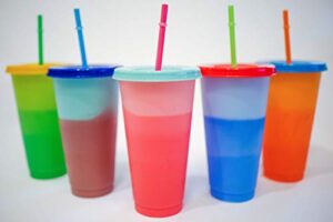 color changing cups: 24oz cold cups - 5 reusable cups, lids and straws - stocking stuffers - christmas present, set of 5, …