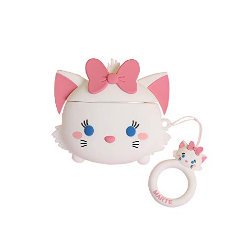 iFiLOVE Compatible with Silicone Airpods Case, Girls Kids Boys 3D Cute Cartoon Kawaii Cat Soft Rubber Protective Shockproof Case Cover with Ring Buckle Holder for Apple Airpods Case 2 & 1 (Marie Cat)