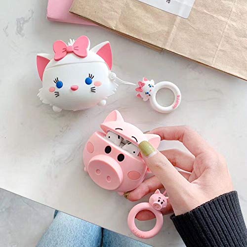iFiLOVE Compatible with Silicone Airpods Case, Girls Kids Boys 3D Cute Cartoon Kawaii Cat Soft Rubber Protective Shockproof Case Cover with Ring Buckle Holder for Apple Airpods Case 2 & 1 (Marie Cat)