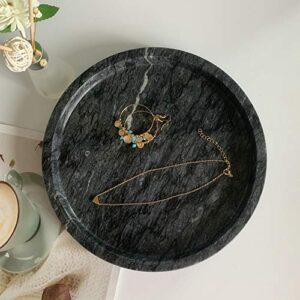 StonePlus Natural Real Marble Vanity Bathroom Tray/Neat Organizer for Cups, Shampoo Perfume Jewelry (Black Gray, 9.84Dx1.18H)