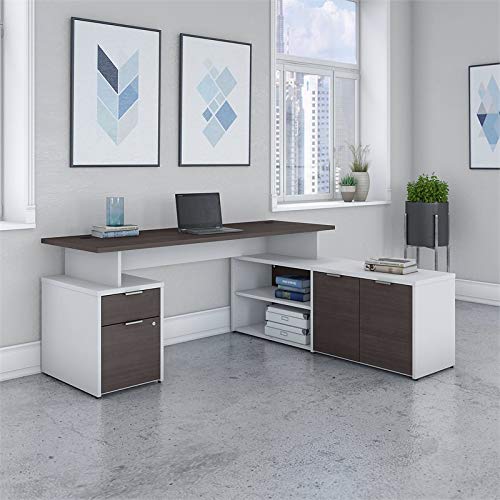 Bush Business Furniture Jamestown L Shaped Desk with Drawers, 72W, Storm Gray/White