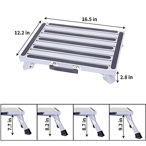 Homeon Wheels Safety RV Steps, Adjustable Height Folding Platform Step with Non-Slip Rubber Feet, Handle, Reflective Strips and T Level, 16.5" x 12.2" RV Step Stool, Supports Up to 1000lbs