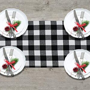 Senneny Buffalo Check Table Runner Cotton Black and White Plaid Classic Stylish Design for Family Dinner Christmas Holiday Birthday Party Table Home Decoration (White and Black, 14 x 72 Inch)