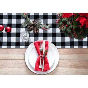 Senneny Buffalo Check Table Runner Cotton Black and White Plaid Classic Stylish Design for Family Dinner Christmas Holiday Birthday Party Table Home Decoration (White and Black, 14 x 72 Inch)