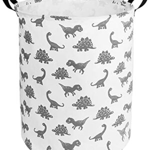 HUAYEE 19.6 Inches Large Laundry Basket Waterproof Round Cotton Linen Collapsible Storage bin with Handles for Hamper,Kids Room,Toy Storage(Dinosaur)