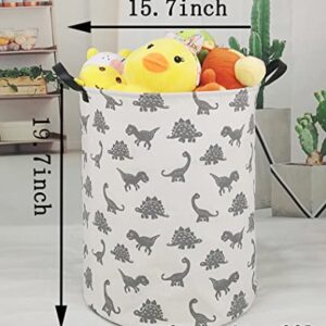 HUAYEE 19.6 Inches Large Laundry Basket Waterproof Round Cotton Linen Collapsible Storage bin with Handles for Hamper,Kids Room,Toy Storage(Dinosaur)