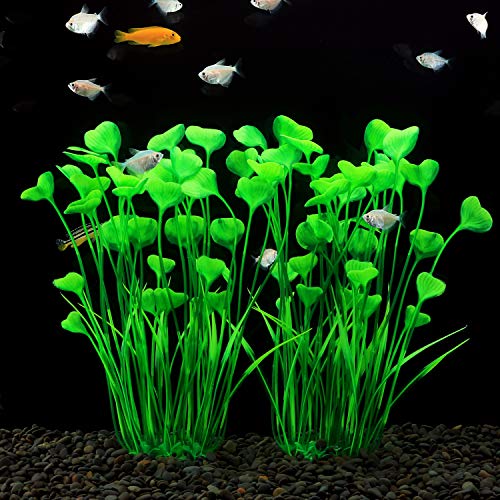 MyLifeUNIT Plastic Fish Tank Plants, 2 Pack Artificial Tall Aquarium Plants for Fish Tank Decor, 15.75 Inches (Green)