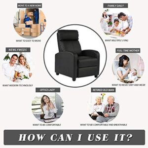 FDW Recliner Chair for Living Room Home Theater Seating Single Reclining Sofa Lounge with Padded Seat Backrest (Black)