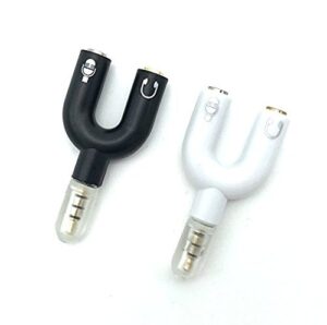 2 pcs headphone microphone splitter, u shape 3.5mm y splitter for audio stereo headphone and mic for all of 3.5mm jack devices black and white