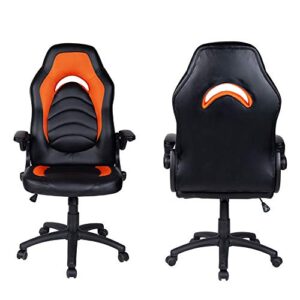 Polar Aurora Office Chair Leather Desk High Back Ergonomic Adjustable Racing Chair Task Swivel Executive Computer Chair (Orange)