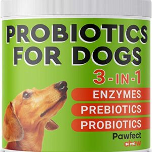 PAWFECTCHEW Probiotics for Dogs - Advanced Dog Probiotics Chews + Digestive Enzymes - Relieves Diarrhea, Gas, Constipation - Improve Digestion, Immunity, Stops Poop Eating