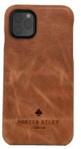 porter riley - leather case for iphone 11 pro (5.8"). premium genuine leather slimline back case (tan)