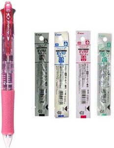 pilot 4 colors ballpoint pen, acroball 4 extra fine, black, red, blue & green (bkab-45ef-csp) (pink + refill set)