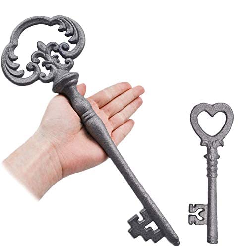 Zezzxu Large Cast Iron Skeleton Key, 2 PCS Vintage Cast Iron Decorative Wrought Iron Crafts Key for Home Wall Decor