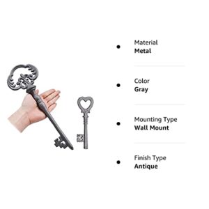 Zezzxu Large Cast Iron Skeleton Key, 2 PCS Vintage Cast Iron Decorative Wrought Iron Crafts Key for Home Wall Decor