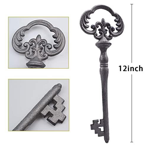 Zezzxu Large Cast Iron Skeleton Key, 2 PCS Vintage Cast Iron Decorative Wrought Iron Crafts Key for Home Wall Decor