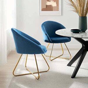 Altrobene Modern Accent Chair, Velvet Dining Chair Set, Living Room Bedroom Kitchen Arm Chair, Golden Finished, Set of 2, Navy Blue