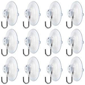 nexxxi 12 pack 1 3/4 inch suction cups with metal hooks, all purpose strong sucktion cups hangers, plastic sucker wall hangers for bathroom kitchen