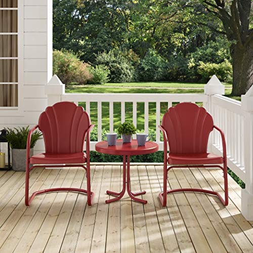 Crosley Furniture KO10011RE Tulip Retro Metal 3-Piece Seating Set (2 Chairs and Side Table), Red