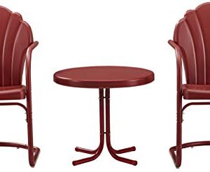 Crosley Furniture KO10011RE Tulip Retro Metal 3-Piece Seating Set (2 Chairs and Side Table), Red