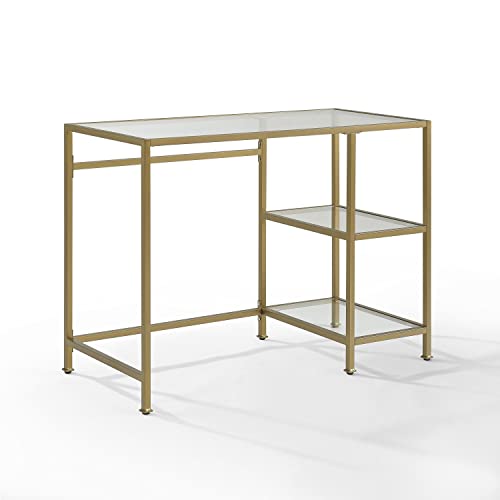 Crosley Furniture Aimee Glass Desk, Gold