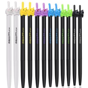 RECHENG retractable cat gel pens,Fine Point 0.5mm black ink,Cute kitty fun ball point pens for girls kids School Office Supplies,12pcs fun pens.