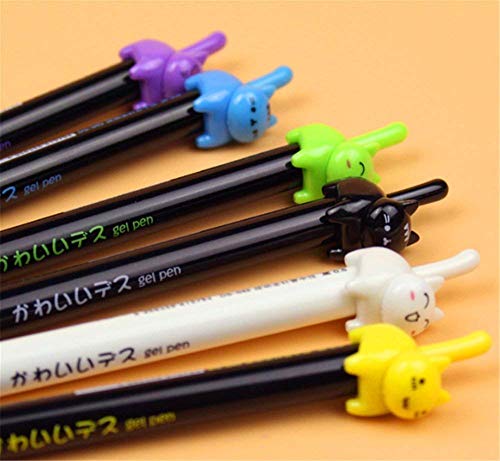 RECHENG retractable cat gel pens,Fine Point 0.5mm black ink,Cute kitty fun ball point pens for girls kids School Office Supplies,12pcs fun pens.
