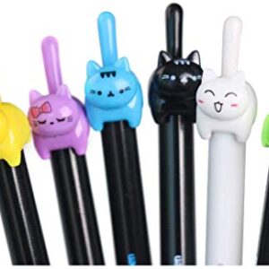 RECHENG retractable cat gel pens,Fine Point 0.5mm black ink,Cute kitty fun ball point pens for girls kids School Office Supplies,12pcs fun pens.