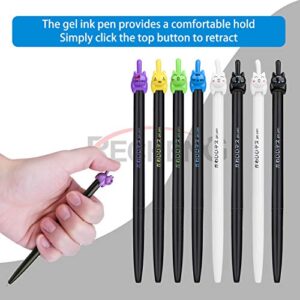 RECHENG retractable cat gel pens,Fine Point 0.5mm black ink,Cute kitty fun ball point pens for girls kids School Office Supplies,12pcs fun pens.