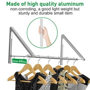 Anjuer Laundry Room Drying Rack Wall Mounted Clothes Hanger Folding Wall Coat Racks Aluminum Home Storage Organiser Space Savers Silver 2 Rakcs with Rod