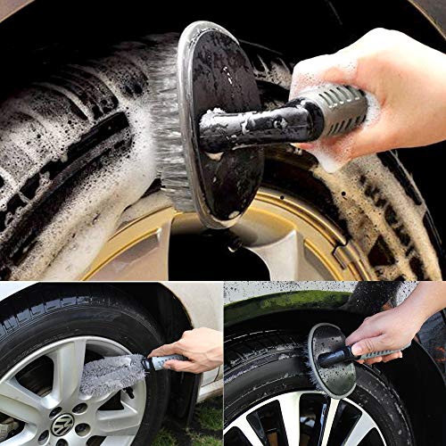 Linkhood 2-Pack Steel and Alloy Wheel Cleaning Brush, Rim Brush + Tire Brush Cleaner for Your Car, Motorcycle or Bicycle Tire Brush Washing Tool