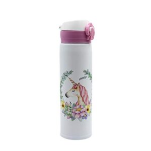 amamcy cute unicorn thermos cup water bottle stainless steel vacuum flask insulated travel mug for women kids 500ml (17oz)